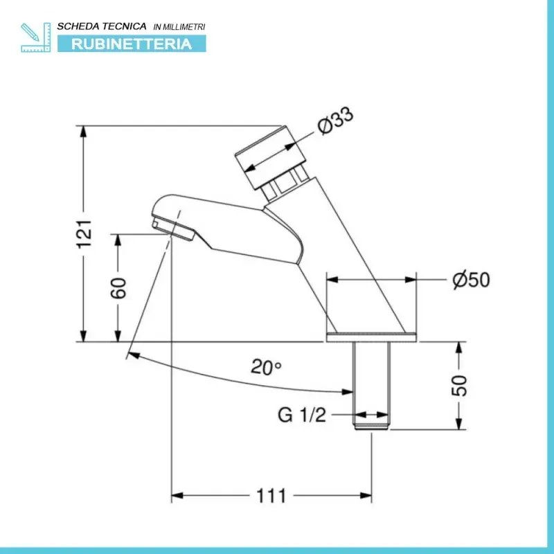 Rubinetto per lavabo temporizzato a pulsante Idral in ottone cromo