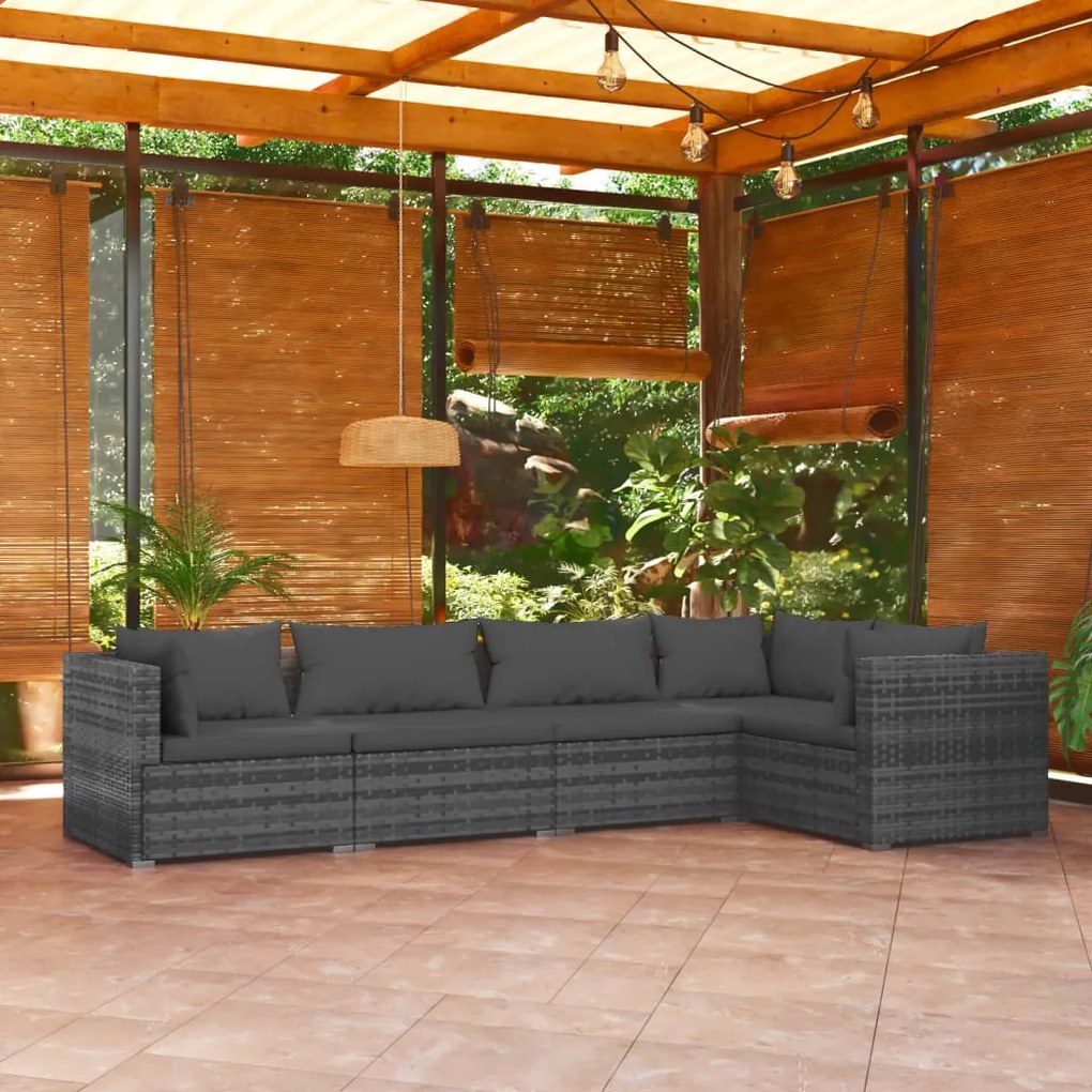 Set divani da giardino 5 pz con cuscini in polyrattan grigio