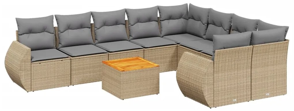 Set Divano da Giardino 10 pz con Cuscini Beige in Polyrattan