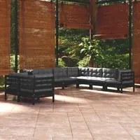 Set Divani da Giardino 9 pz con Cuscini Neri Massello di Pino 3096903