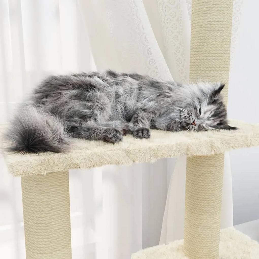 Albero per gatti con tiragraffi in sisal crema 155 cm