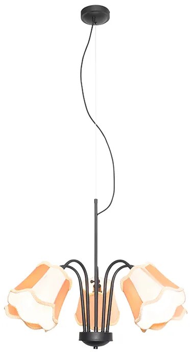 Lampada a sospensione classica nera con paralume dorato 5 luci - Nona