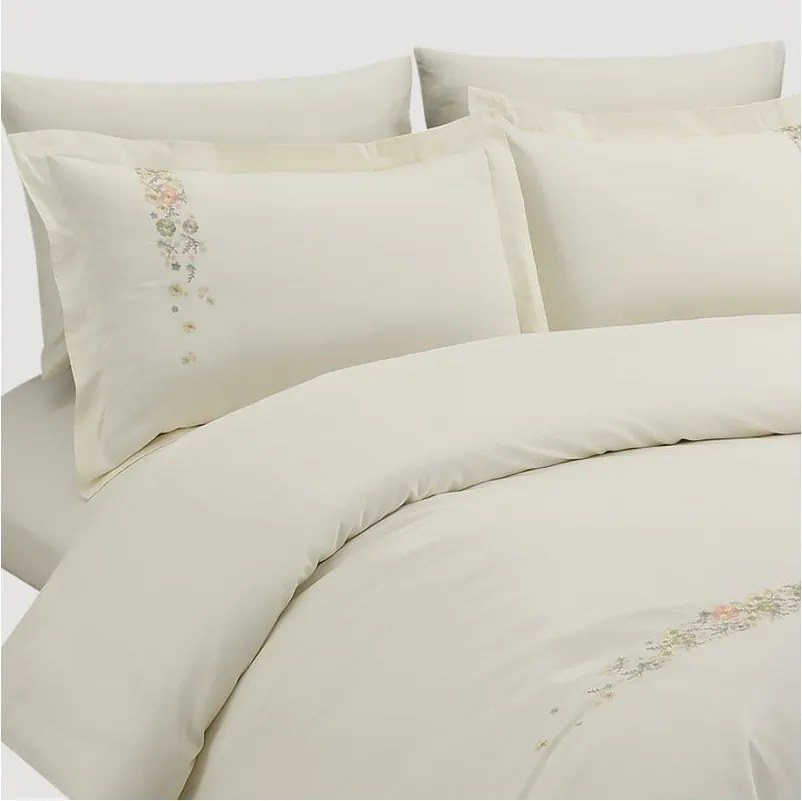 Set copripiumino e federa color crema in raso di cotone per letto singolo con lenzuolo incluso/6 pezzi 140x200 cm Maison Bloom – Mila Home Luxury