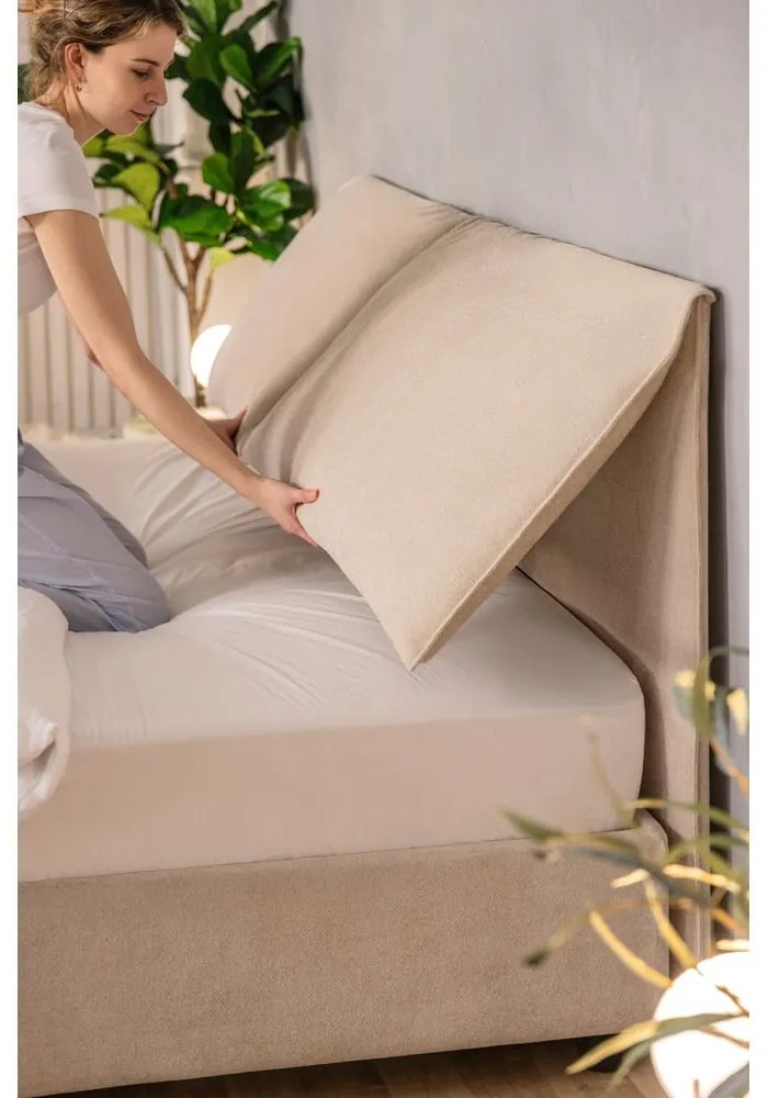 Letto matrimoniale imbottito beige con contenitore e rete inclusi 160x200 cm Thessa Pillow – Bonami Selection