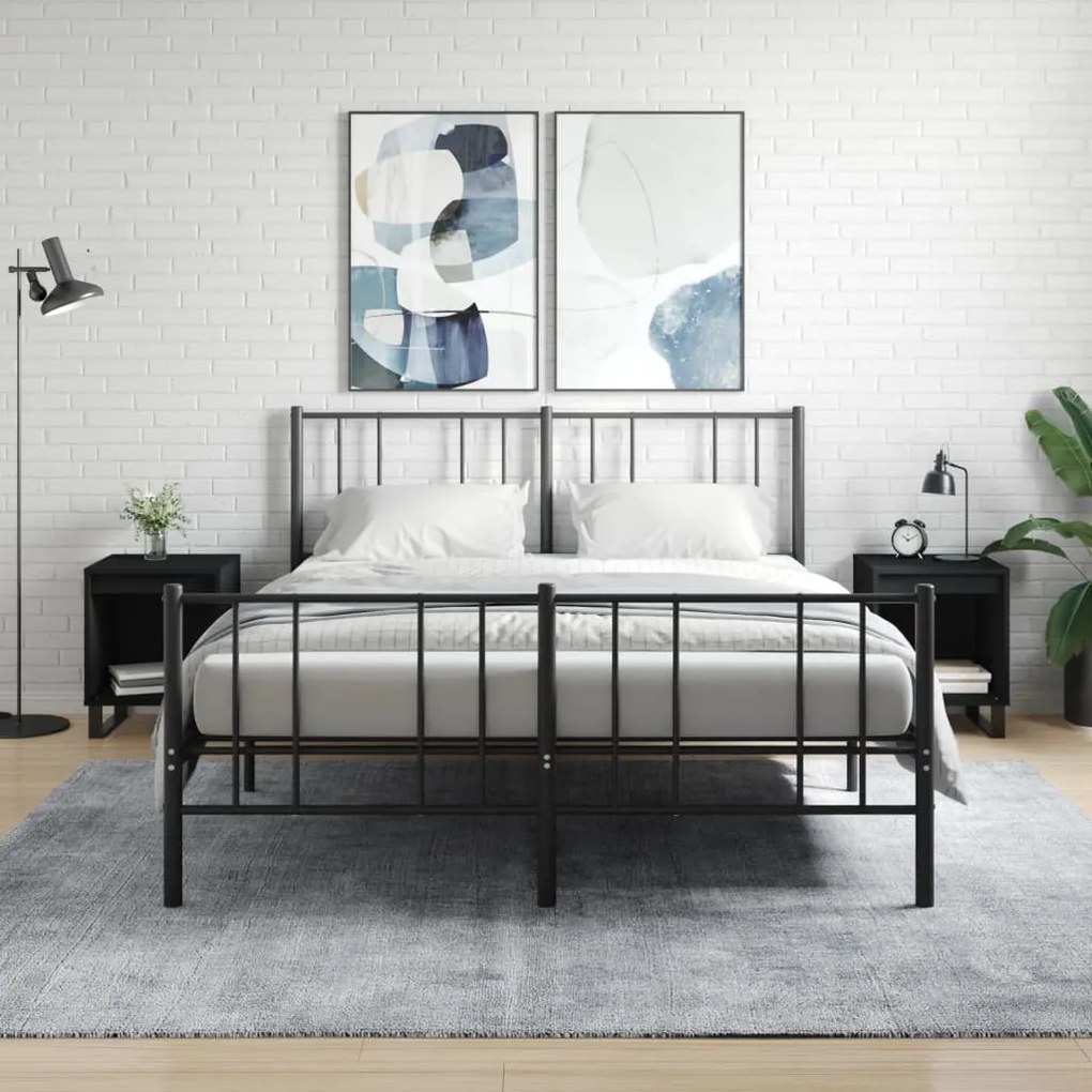 Comodini 2pz Neri 40x35x50 Cm İn Legno Multistrato /