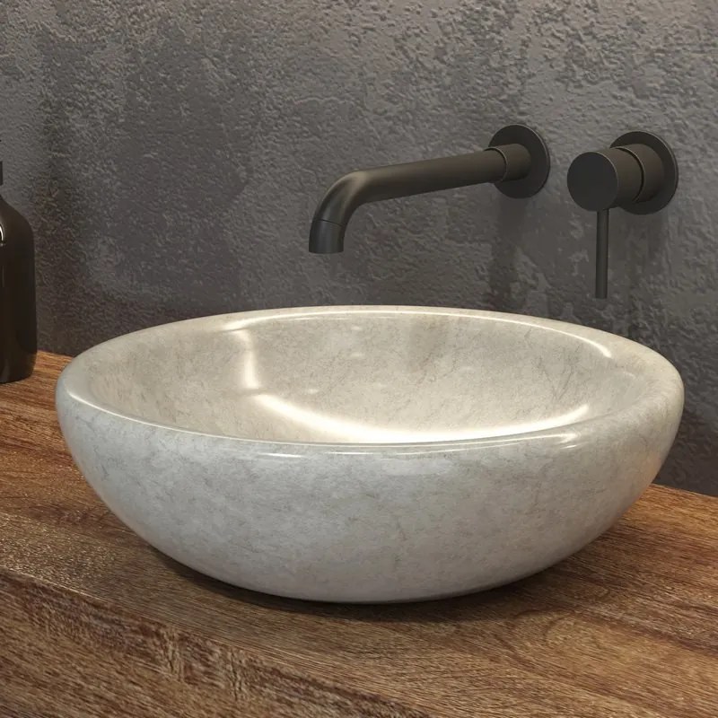 Kamalu - Lavabo in marmo colore crema 40cm con bordo arrotondato | Litos-SC40