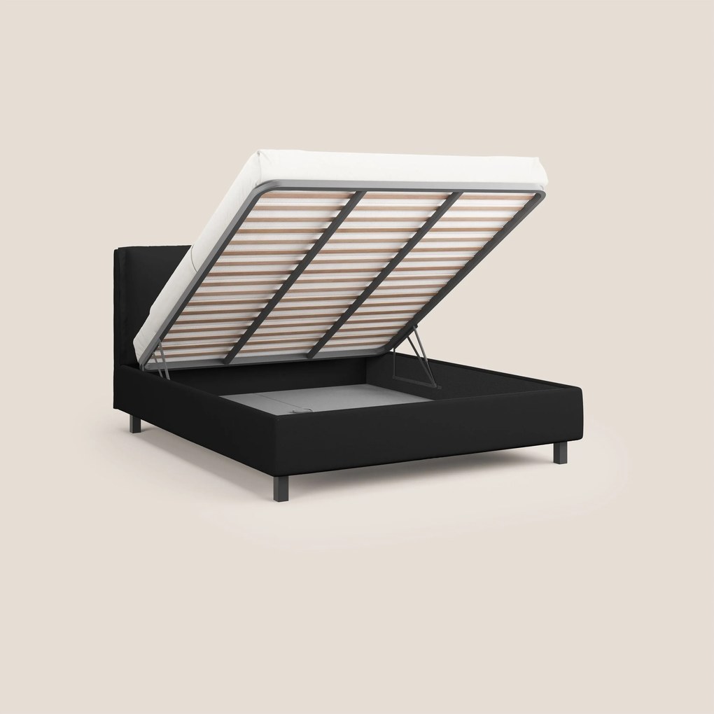 Emma letto contenitore con cuscini mobili in microfibra smacchiabile T11 nero