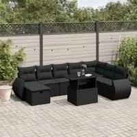 Set Divani da Giardino 9 pz con Cuscini Nero in Polyrattan 3275185