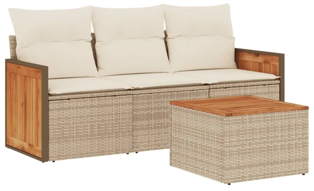 Set divano da giardino 4 pz con cuscini beige in polyrattan