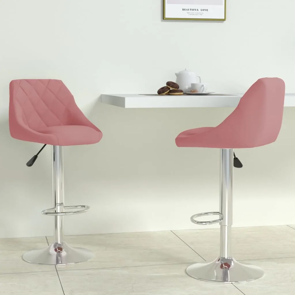 Sgabelli Da Bar 2 Pz Rosa İn Velluto /