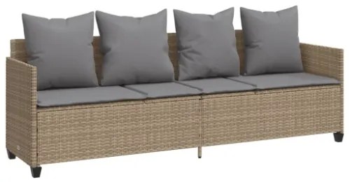 Lettino Prendisole con Cuscini Beige in Polyrattan