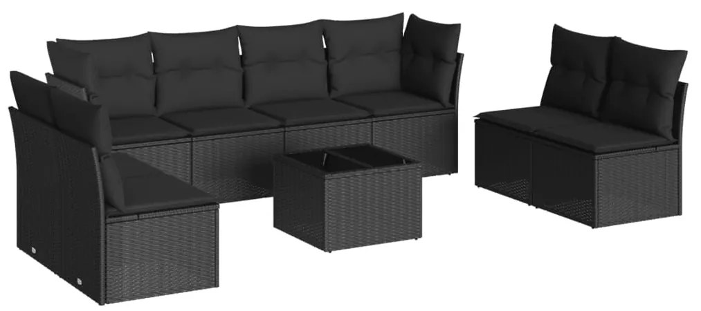 Set Divani da Giardino 9 pz con Cuscini Nero in Polyrattan