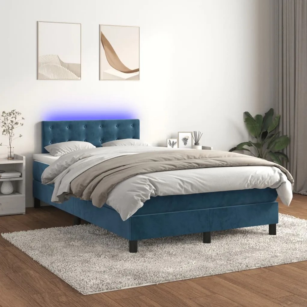 Letto A Molle Con Materasso E Led Blu Scuro 120x200cm /