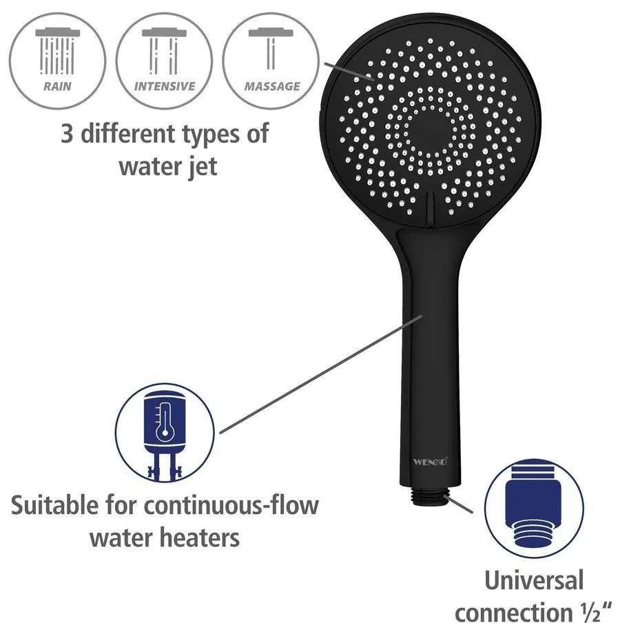 Set doccia in acciaio inox nero 70 cm Water Saving - Wenko