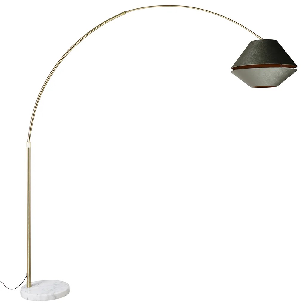 Lampada ad arco in ottone con paralume doppio in velluto bianco e verde - XXL