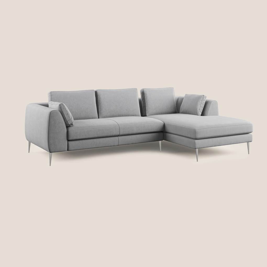Plano divano moderno angolare con penisola in microfibra smacchiabile T11 grigio