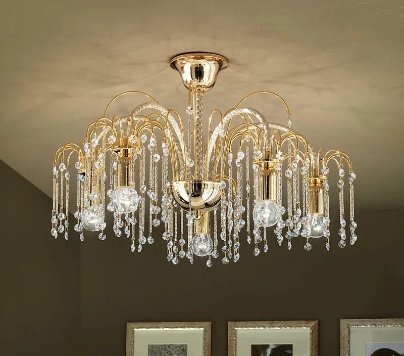 Plafoniera 5 luci - 491/PL5  -Royal Crystal Arredoluce Cromo