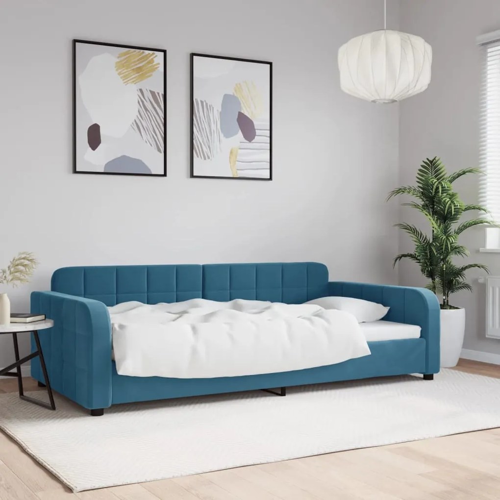 Letto Da Giorno Blu 100x200 Cm İn Velluto /