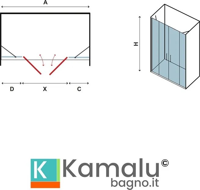 Box doccia nicchia 170 cm apertura saloon | KPX7000 - KAMALU