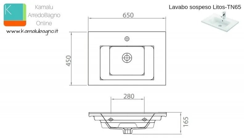 Kamalu - mobile bagno 65cm con lavabo e struttura metallica nera ikos-65