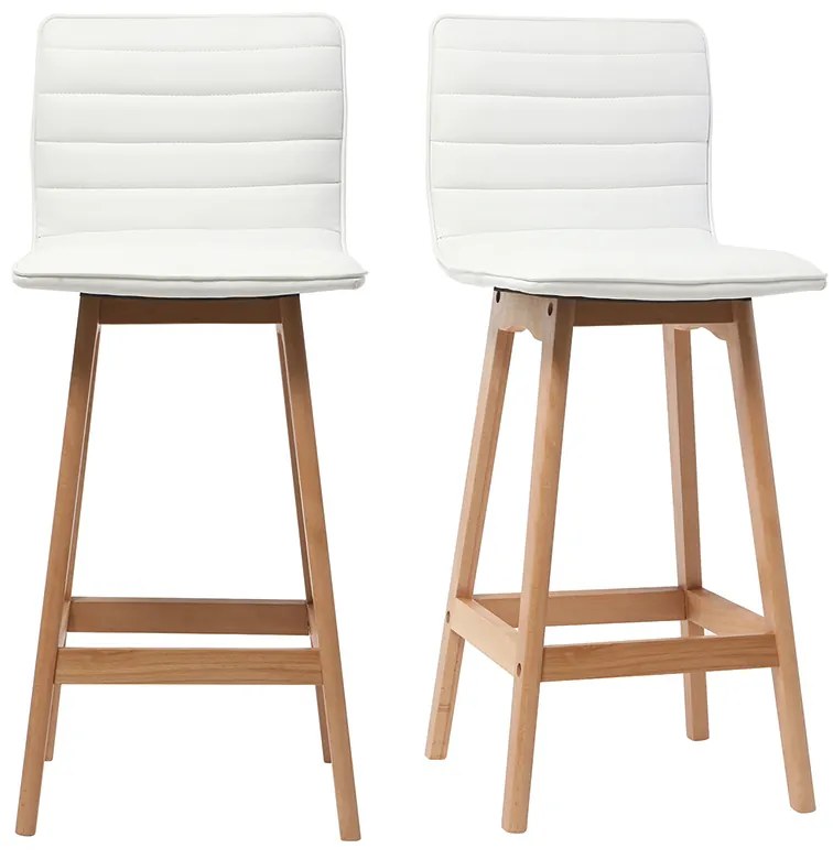 Sgabello da bar design legno e similpelle bianco 65cm set di 2 EMMA