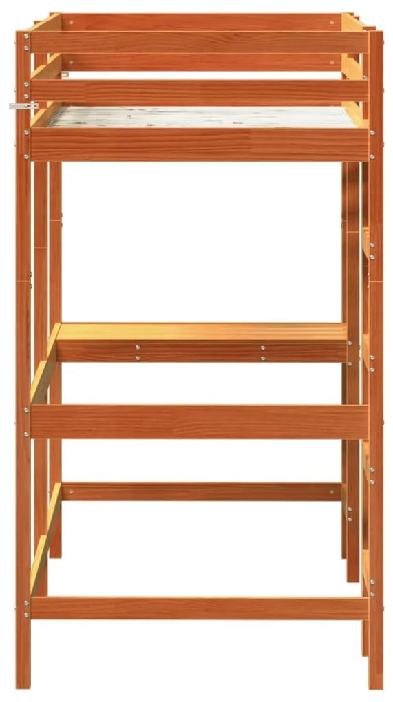 Letto soppalco con scrivania marrone cera 100x200 cm legno pino