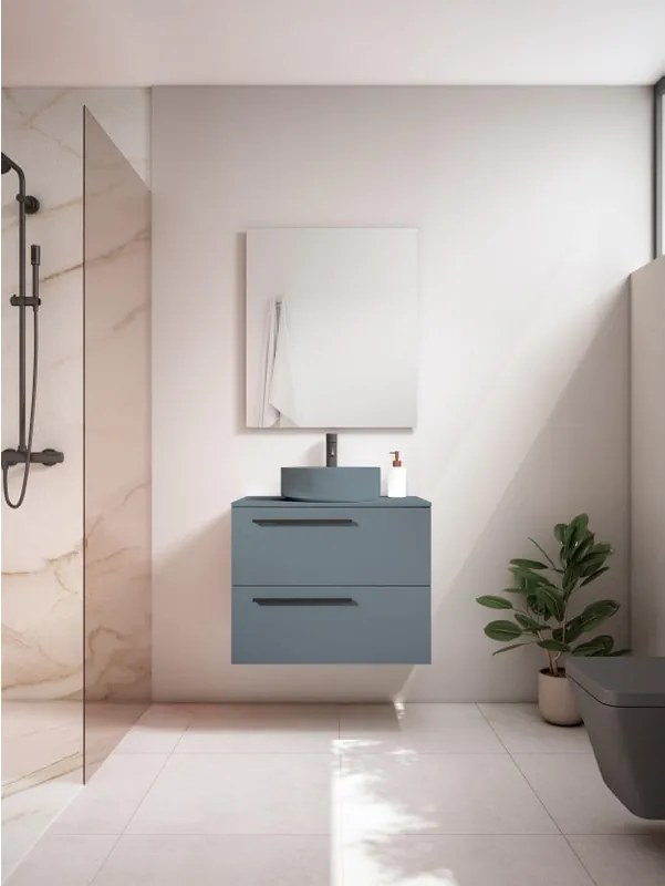 Mobile da bagno sospeso sotto lavabo L 70 x H 55 x P 39.5 cm blu laccato opaco, 2 cassetti VISOBATH Mia