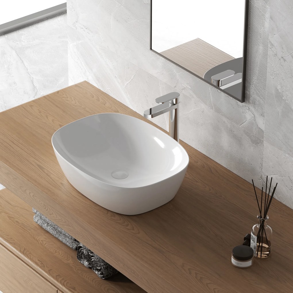 Lavabo D'Appoggio 50x38 Cm "Shelf" Bianco Lucido