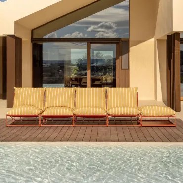 Divano Modulare Da Giardino 4 Pezzi Con Pouf Convertibile Amaro Giallo Miele - Rosso Argilla - Sklum