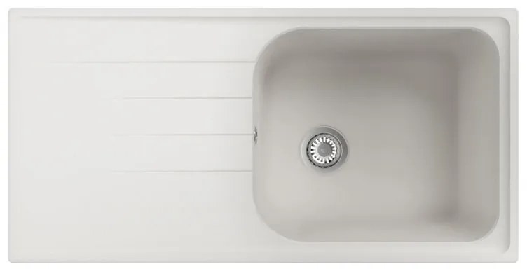 Lavello sopratop 1 vasca con gocciolatoio laterale destro o sinistro DELINIA Elbe quarzo L 50 x L 100 cm bianco
