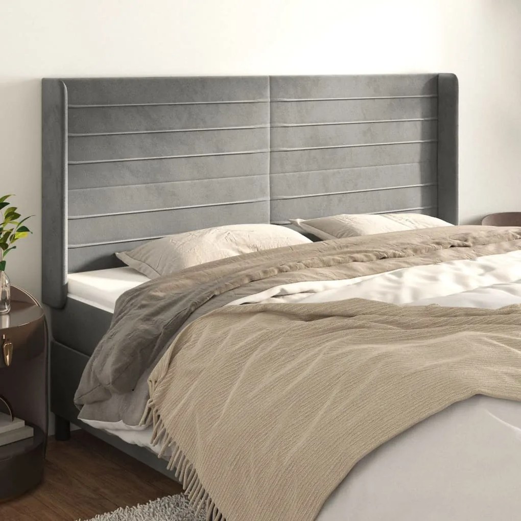 Testiera Ad Orecchio Grigio Chiaro 183x16x118/128 Cm İn Velluto /