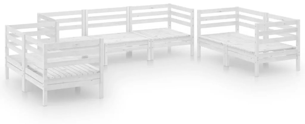 Set Divani da Giardino 7 pz Bianco in Legno Massello di Pino