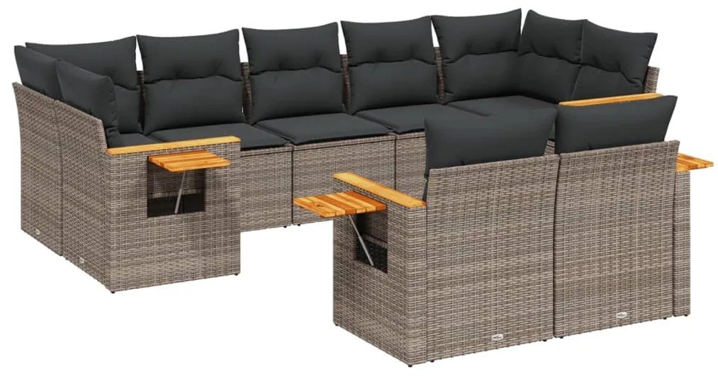 Set divano da giardino 9 pz con cuscini grigio in polyrattan