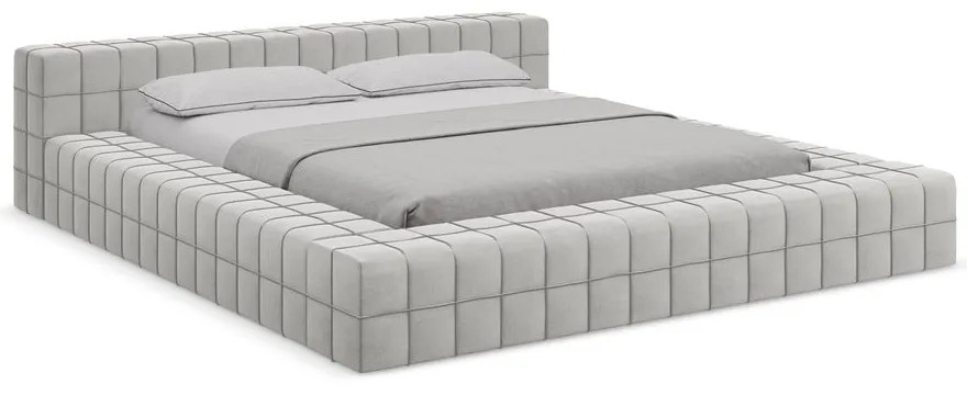 Letto matrimoniale imbottito grigio chiaro con griglia 160x200 cm Akela - Makamii