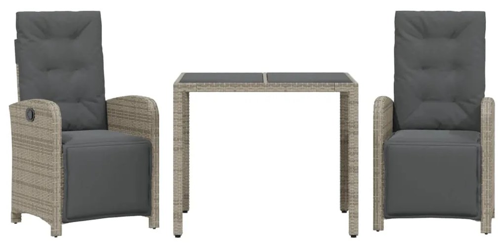 Set da bistrò 3 pz con cuscini grigio in polyrattan