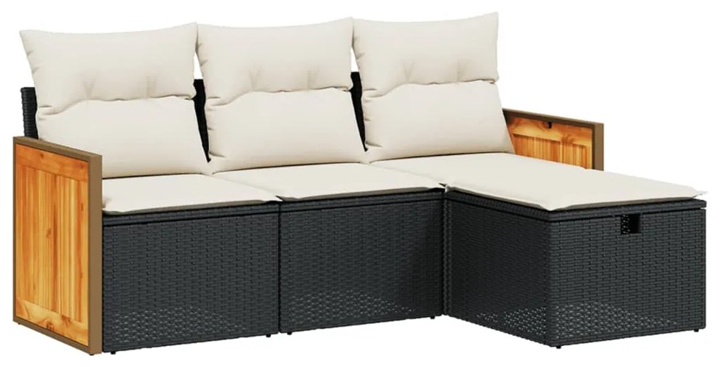 Set divani da giardino 4 pz con cuscini nero in polyrattan