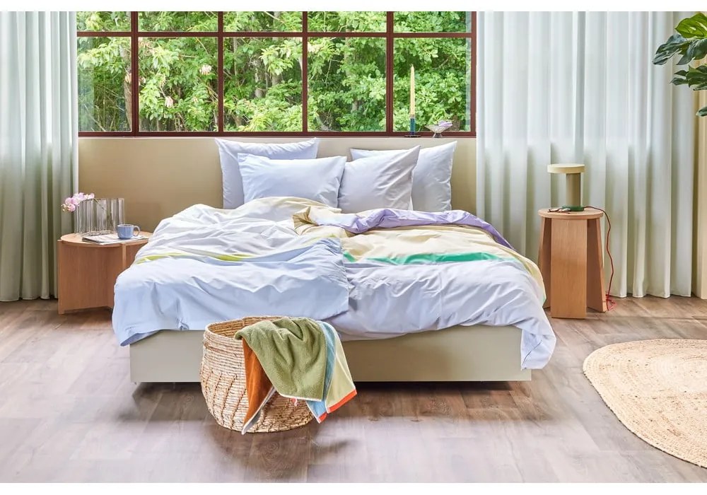 Biancheria da letto singolo bianca e beige in cotone 140x200 cm Block - Hübsch