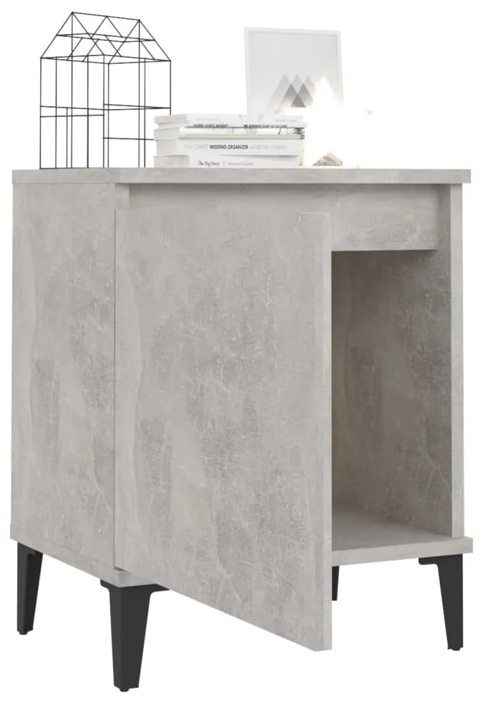 Comodini con gambe in metallo 2 pz grigio cemento 40x30x50 cm