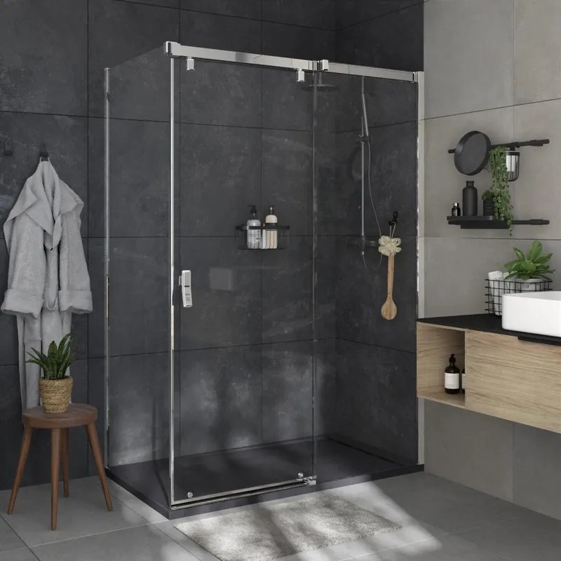 Box doccia con ingresso frontale battente Neo L 80 x H 200 cm, vetro 8 mm vetro senza finitura / trasparente profilo cromato