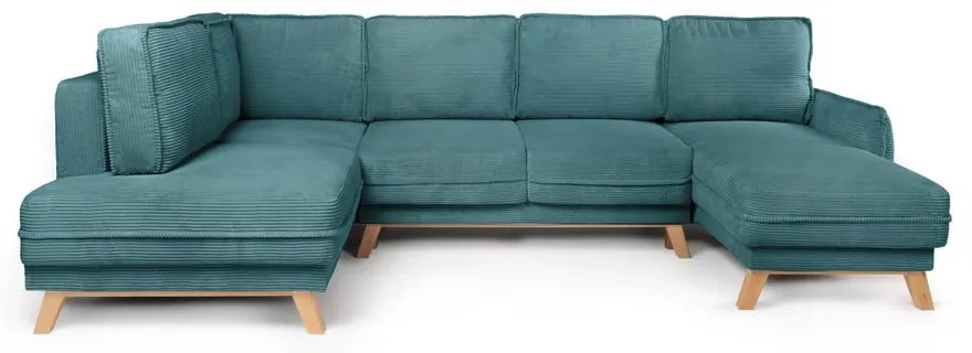 Divano angolare turchese allungabile (con penisola a sinistra/a forma di "U") con rivestimento in velluto a coste Tori – Bonami Selection