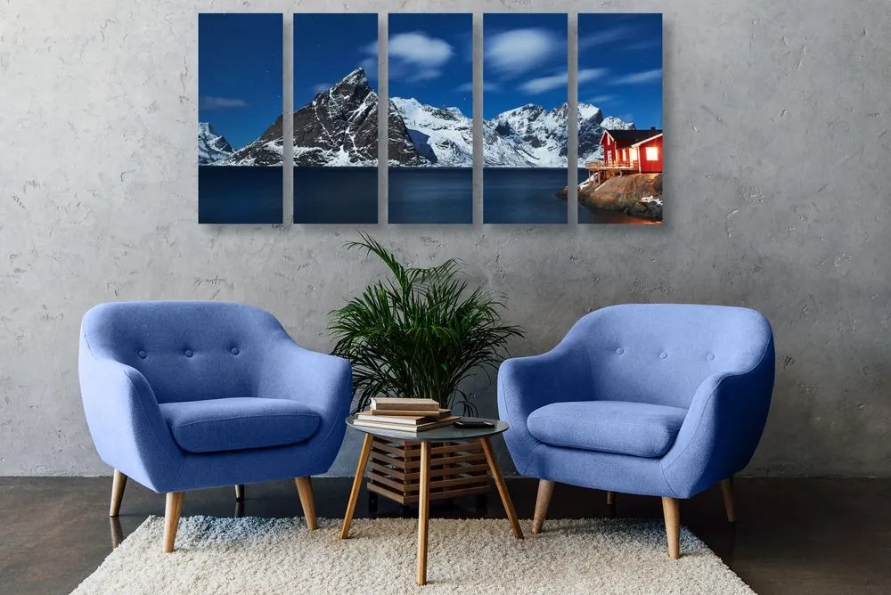 Quadri 5 pezzi – Paesaggio notturno in Norvegia