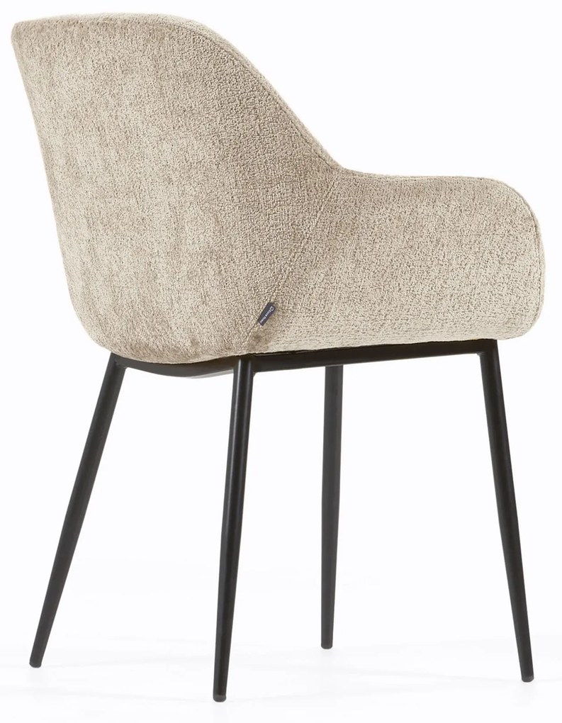 Kave Home - Sedia Konna in ciniglia vellutata beige con gambe in acciaio verniciato nero FR