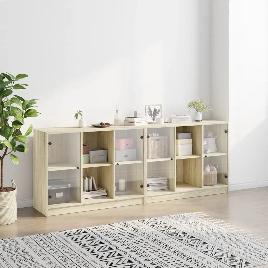 Libreria con ante rovere sonoma 204x37x75 cm legno multistrato