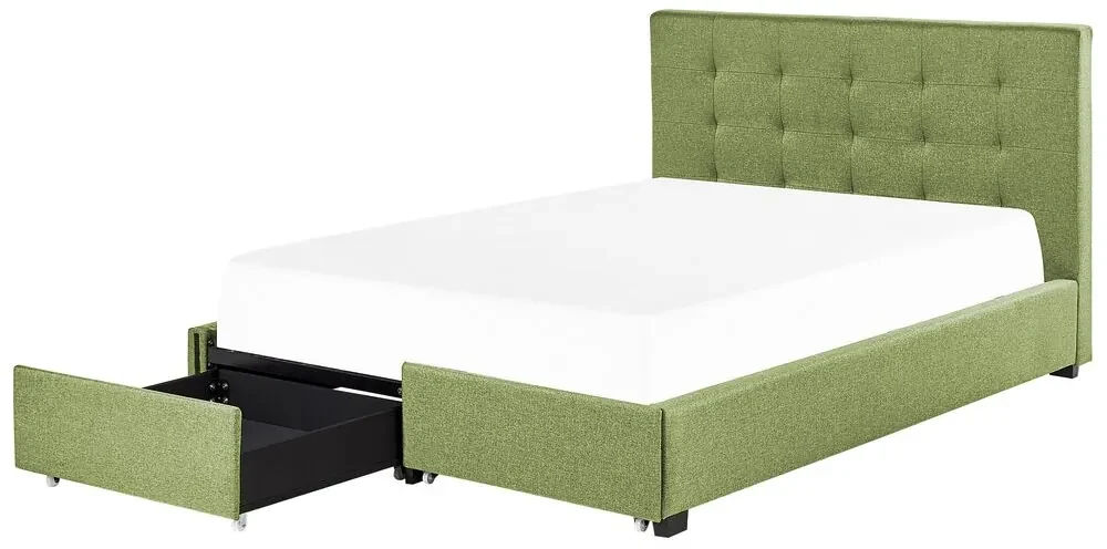 Letto contenitore tessuto verde 160 x 200 cm LA ROCHELLE Beliani