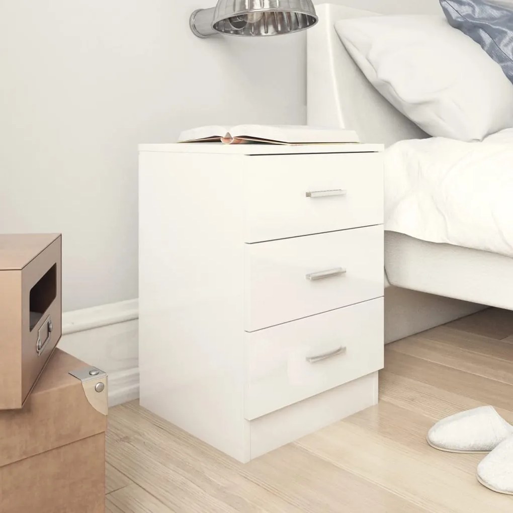 Comodino Bianco Lucido 38x35x56 Cm İn Legno Multistrato /