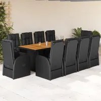 Set da Pranzo da Giardino 11 pz con Cuscini in Polyrattan Nero 3277634