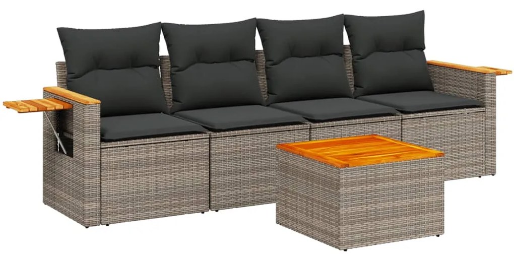 Set divano da giardino 5 pz con cuscini grigio in polyrattan