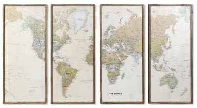 Set di 4 quadri DKD Home Decor Mappamondo Vintage Loft 200 x 3,5 x 120 cm