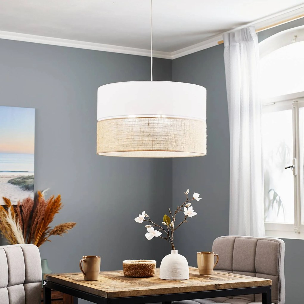 TK Lighting Lampada a sospensione Linobianco con juta