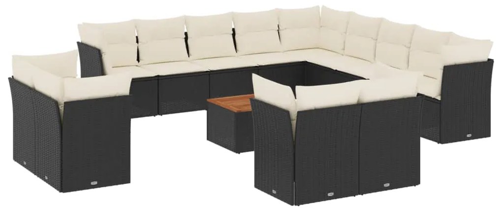 Set divani da giardino 14pz con cuscini in polyrattan nero